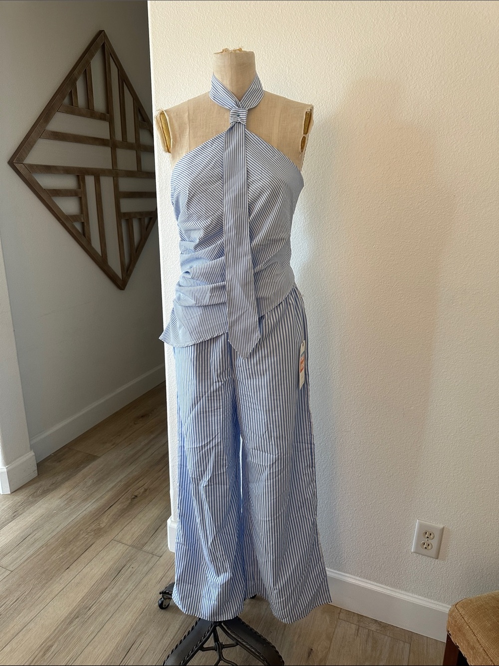 Striped Blue Wide-Leg Halter top and pants
